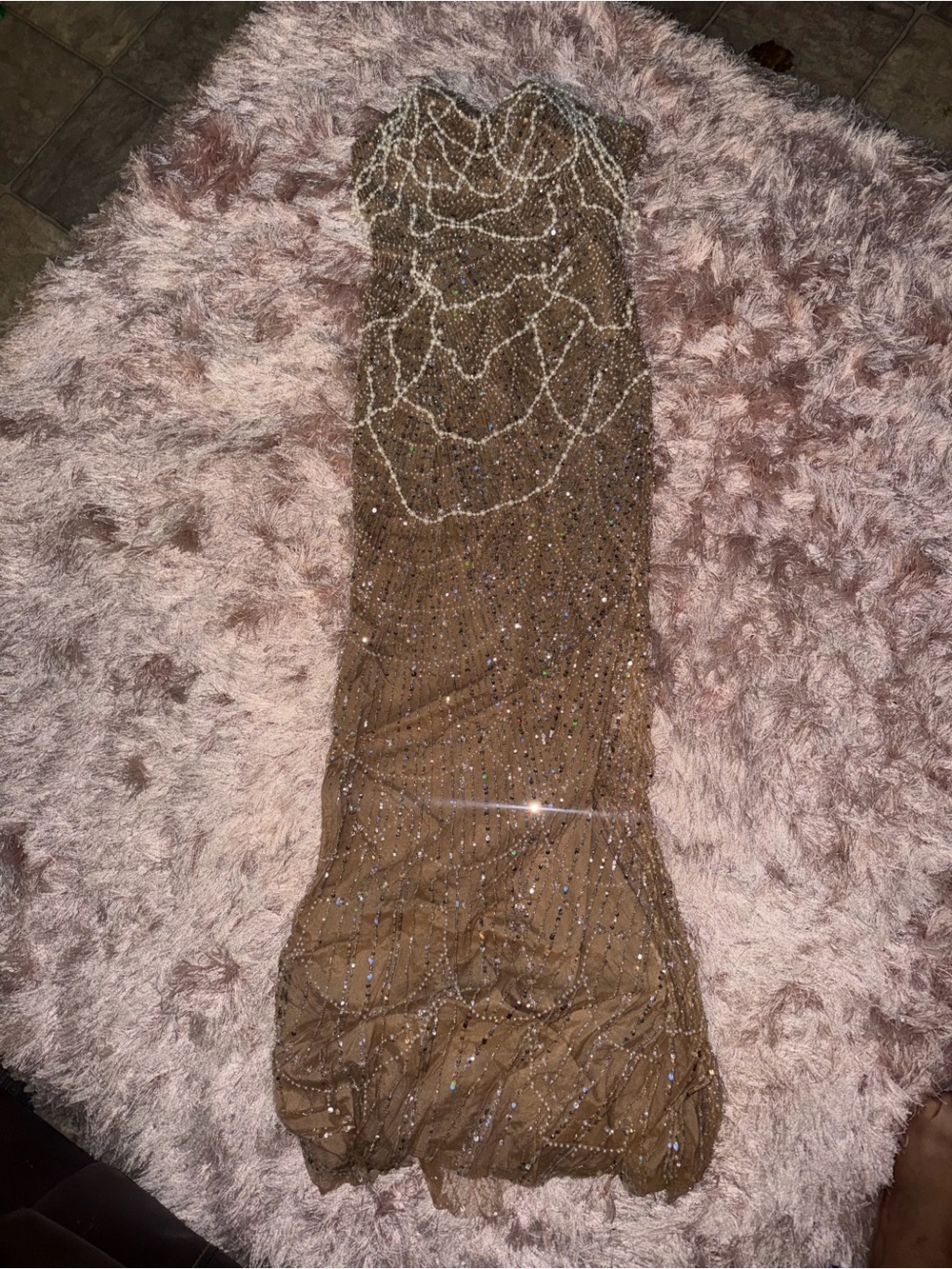 Strapless Beaded Evening Dress in Champagne